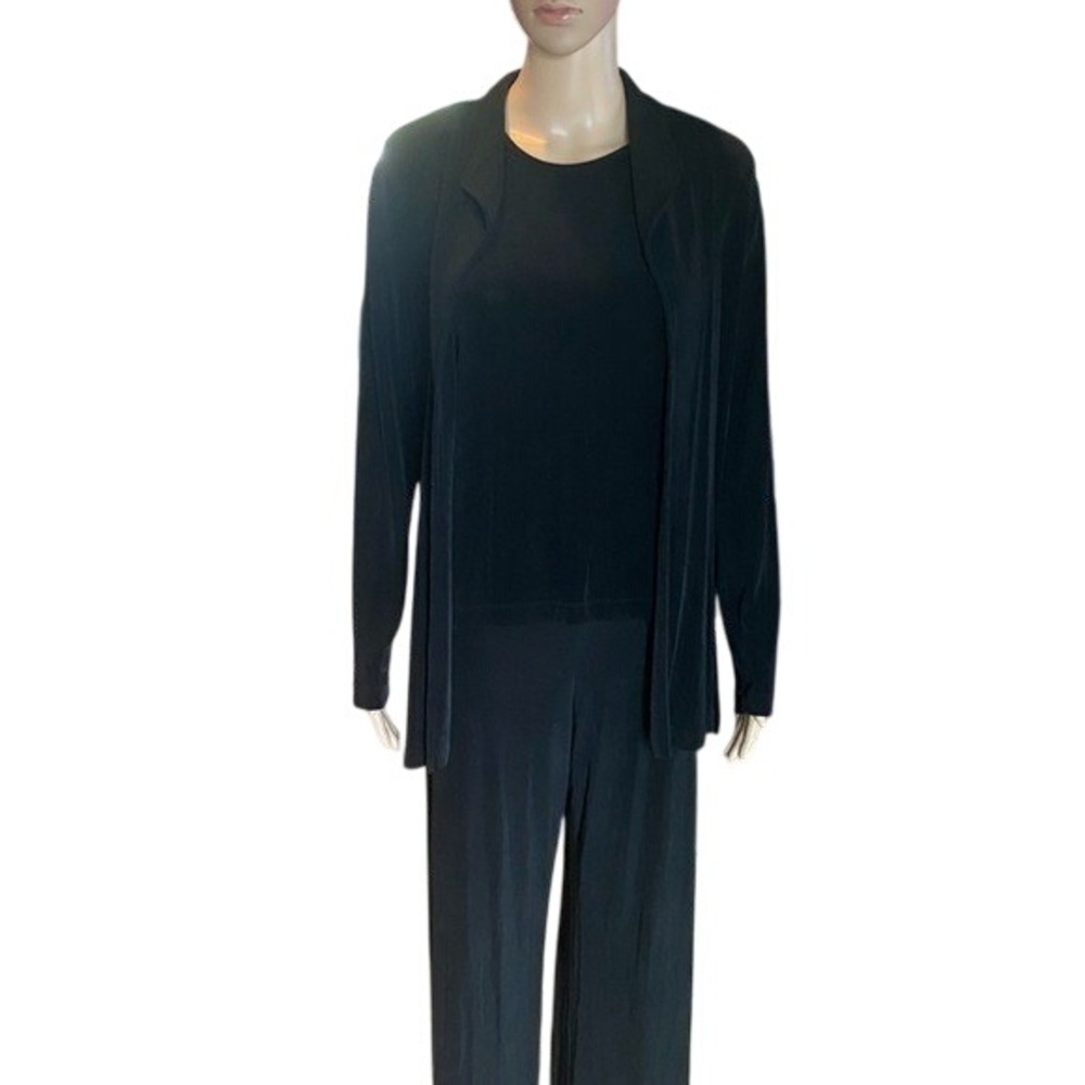 Black 3 Piece Pant Suit Set Tank Top Duster Jacket Office
